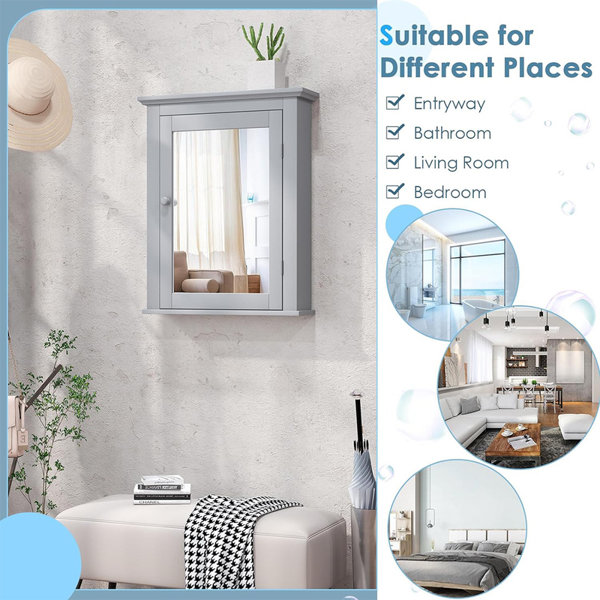 Winston Porter Grey Bathroom Medicine with Mirror, WallMounted